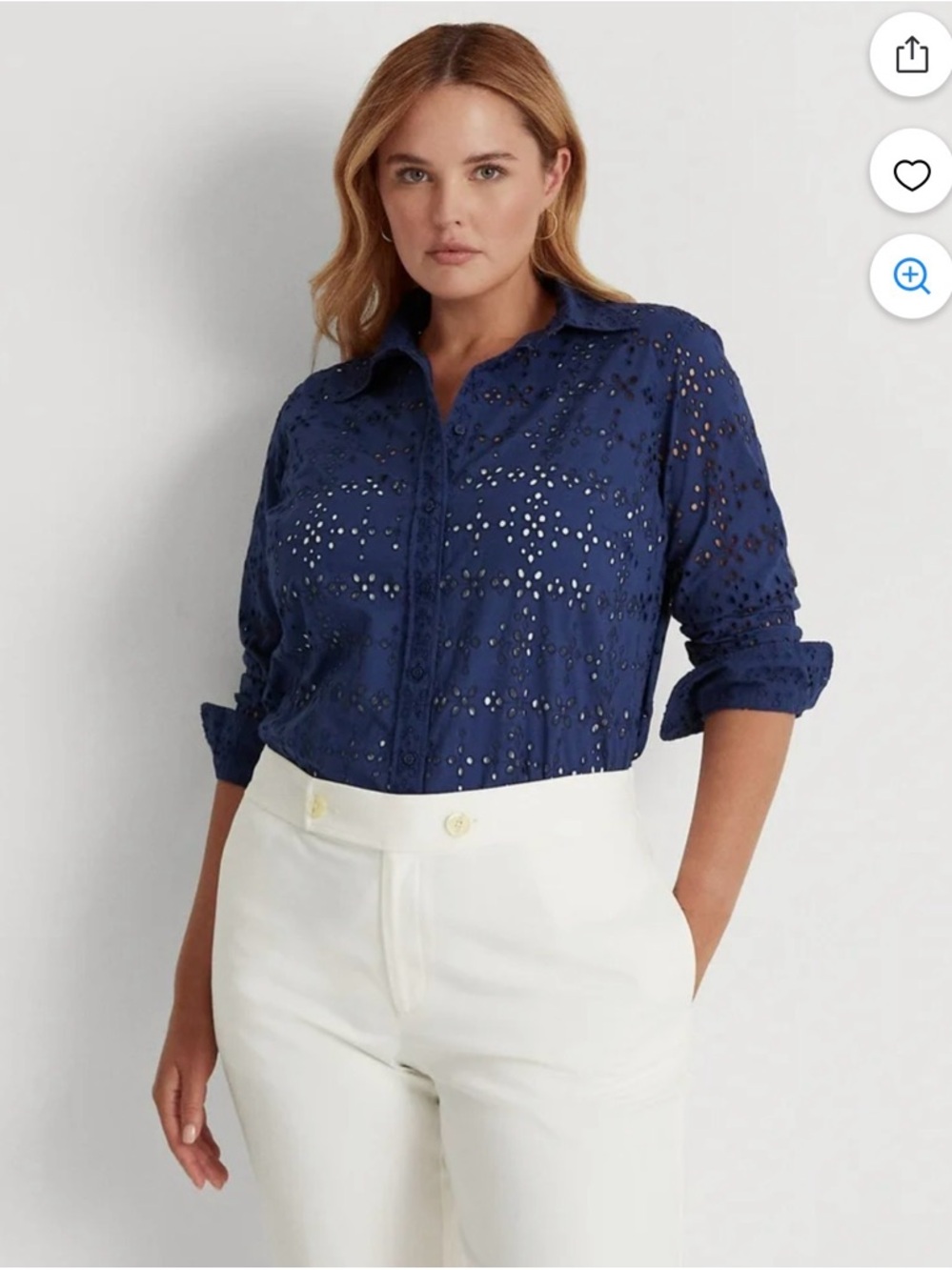 Ralph Lauren Eyelet Button Down Cotton Shirt. Size PM (will fit regular) EUC